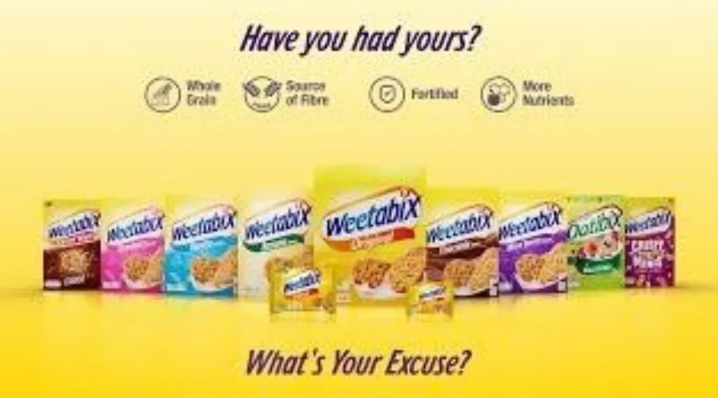 Weetabix cereal packs lined up on a bright yellow background under the line “Have you had yours?”