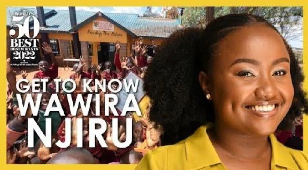 Wawira Njiru smiling in a yellow top beside a 50 Best 2022 badge and the words “Get to know Wawira Njiru”